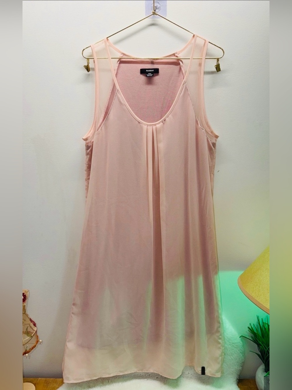 RUDSAK Blush Pink Sleeveless Sheer Shift Lined Garden Wedding Party Dress 👗
